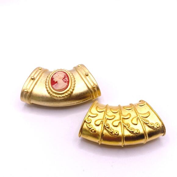 Vintage Ann Cahill Pair of Scarf Tubes Decoration Gold Tone - Picture 2 of 5